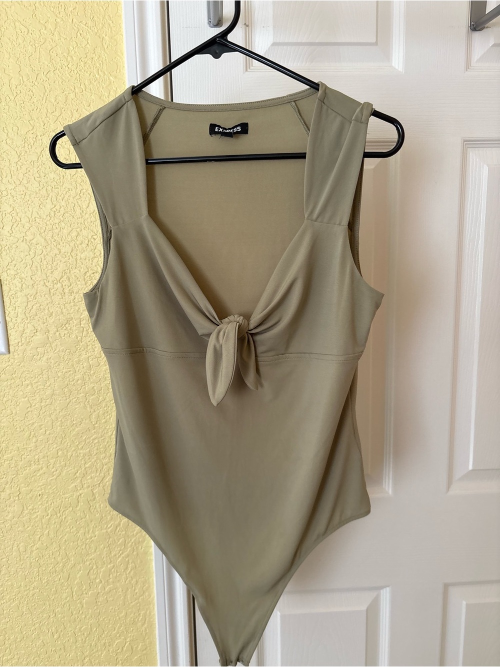 Express Olive Tie-Front Sleeveless Bodysuit